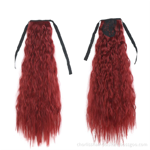 Hot Selling High Quality 22 Inch Long Wrap Kinky Curly Strappy Ponytail Hair Extensions Dark Brown Synthetic For Women